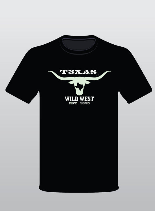 TEXAS LONGHORN WILD WEST T-SHIRT (black,blue,white)