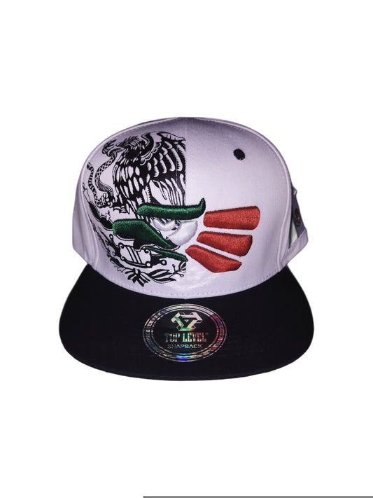 HECHO EN MEXICO AGUILA EAGLE SNAPBACK WITH FLAG ON SIDE(CON BANDERA EN LADO) WHITE & BLACK