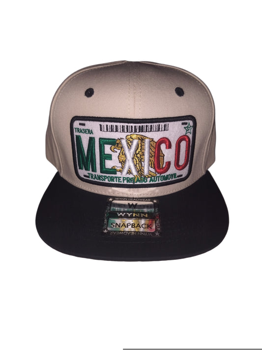 MEXICO TRANSPORTE PRIVADO AUTOMOVIL CON AGUILA DE ORO SNAPBACK BEIGE Y BLACK BRIM